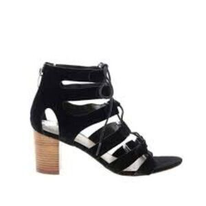 MARC FISHER SUEDE PARADOX GLADIATOR SANDAL BLACK SIZE 7 WIDE EEEUC